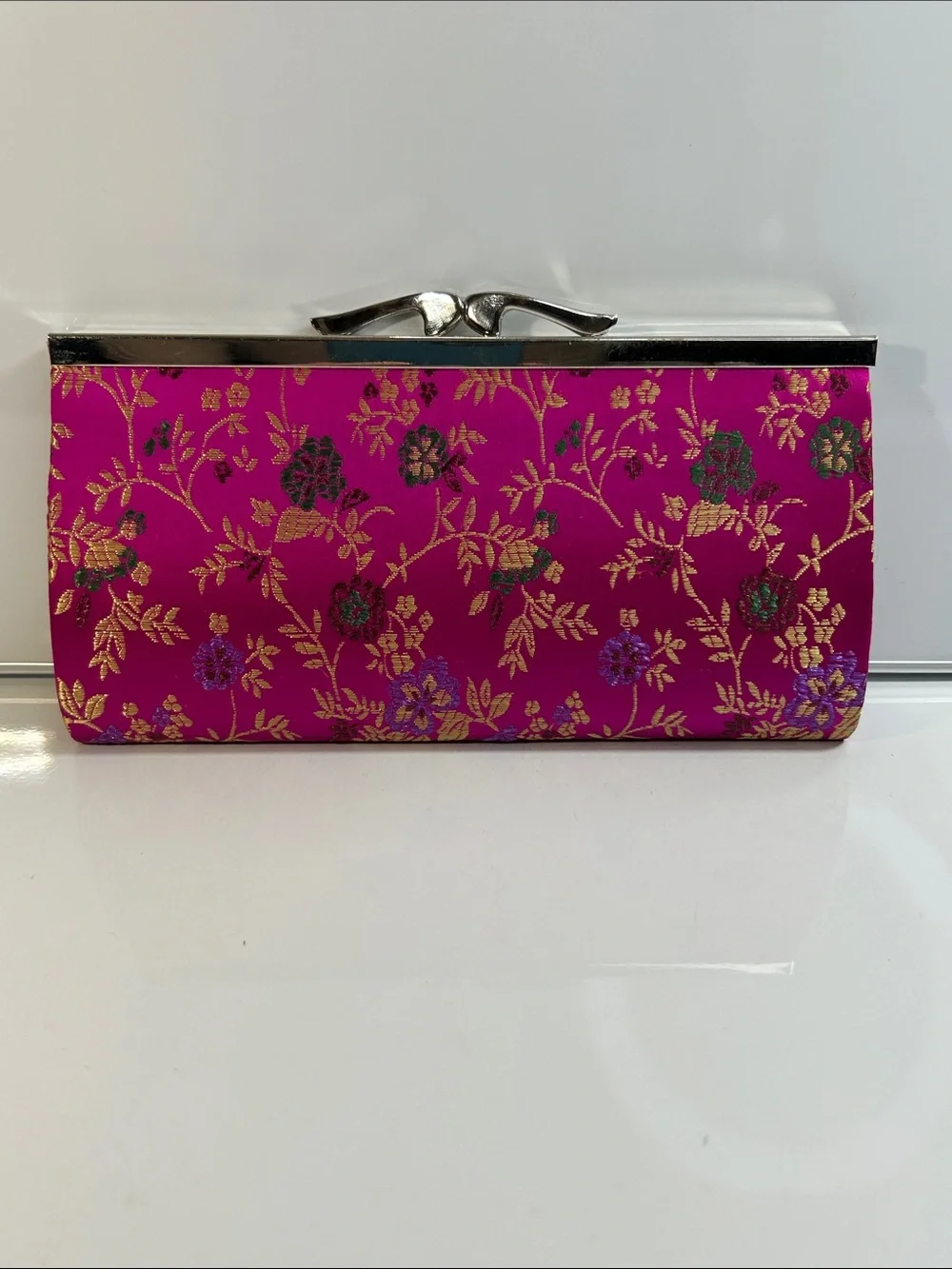 Vintage Floral Motif with Brocade Evening Clutch Bag